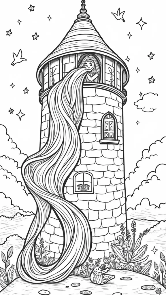 Rapunzel Páginas para colorear imprimibles gratis